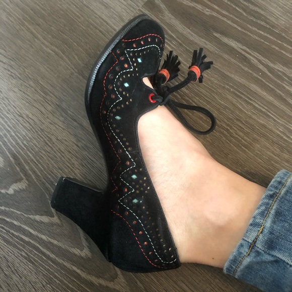 Miss L Fire Black Suede Heels size 6 - Picture 5 of 10